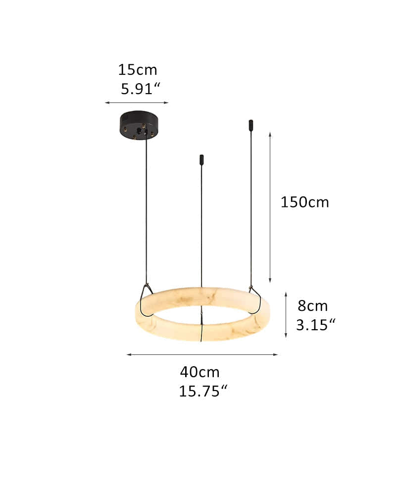 40W Modern Ring Alabaster Pendant Light hanging on black metal pole decor for living room