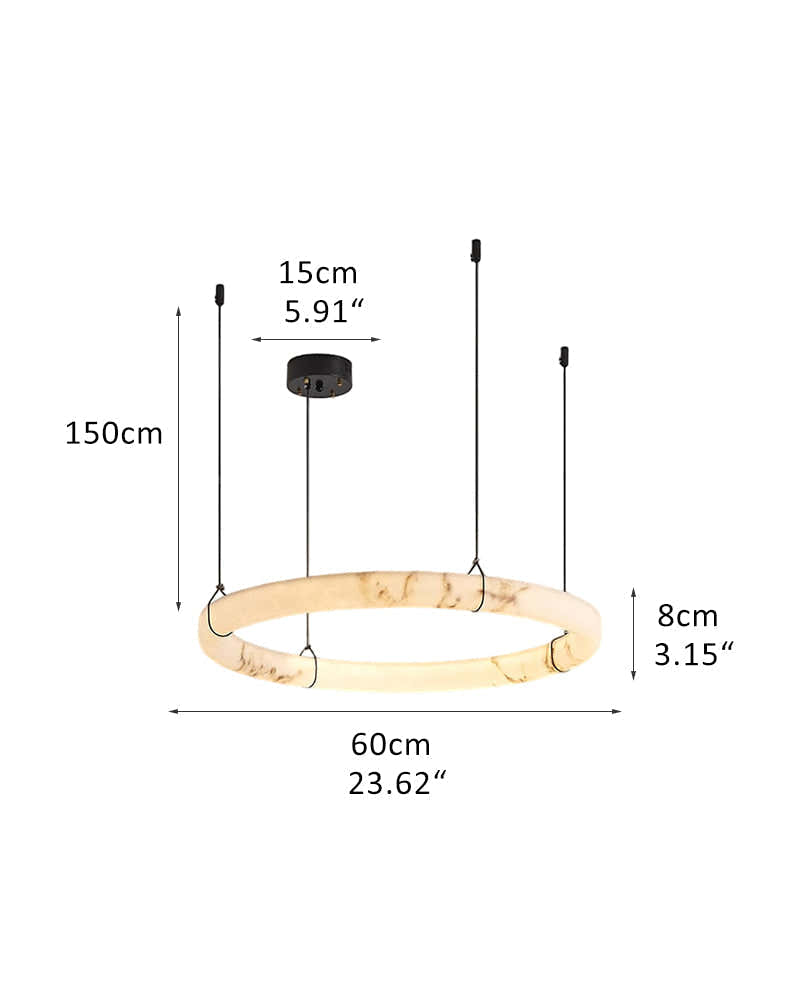 40W Modern Ring Alabaster Pendant Light hanging on black metal pole decor for living room