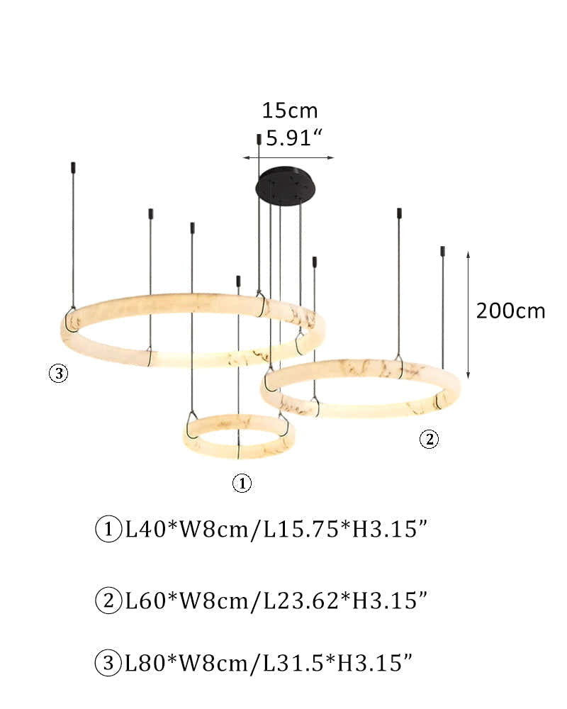 40W Modern Ring Alabaster Pendant Light hanging on black metal pole decor for living room