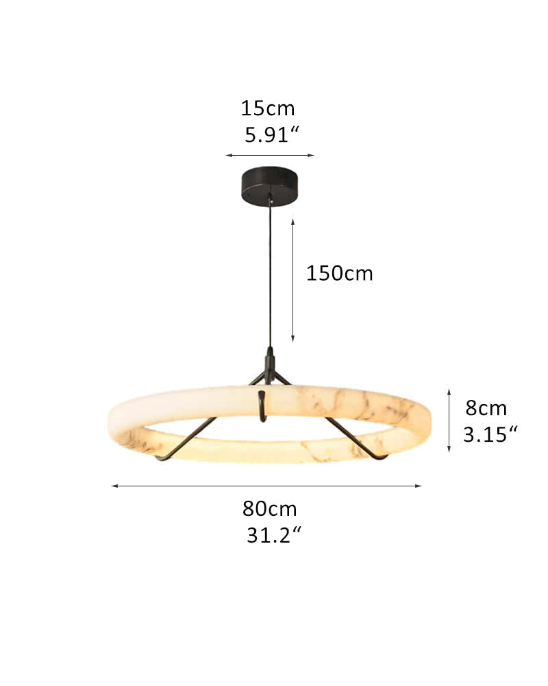 40W Modern Ring Alabaster Pendant Light hanging on black metal pole decor for living room