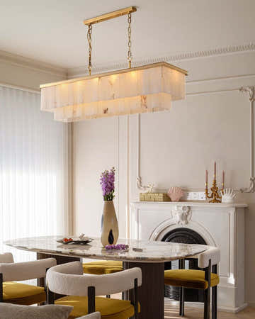 Modern White Alabaster Shade Multi-Layer Rectangle Chandelier