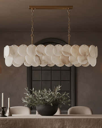 Rectangular Alabaster Chandelier Dia 100/120 with Round Shell Piece String Ceiling for Dining room