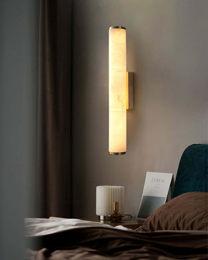 LED Copper Cylindrical Natural Marble Alabaster Wall Sconce Lamp