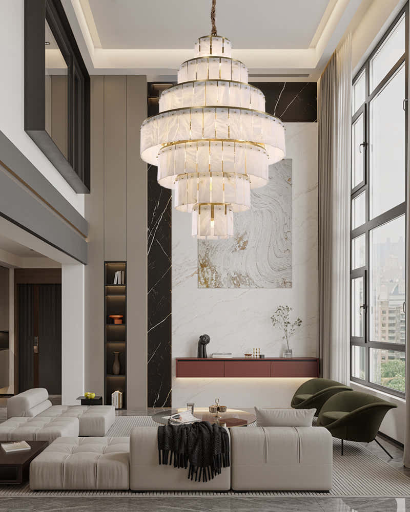 Stairwell Luxury Modern LED High Ceiling Large Alabaster Chandelier