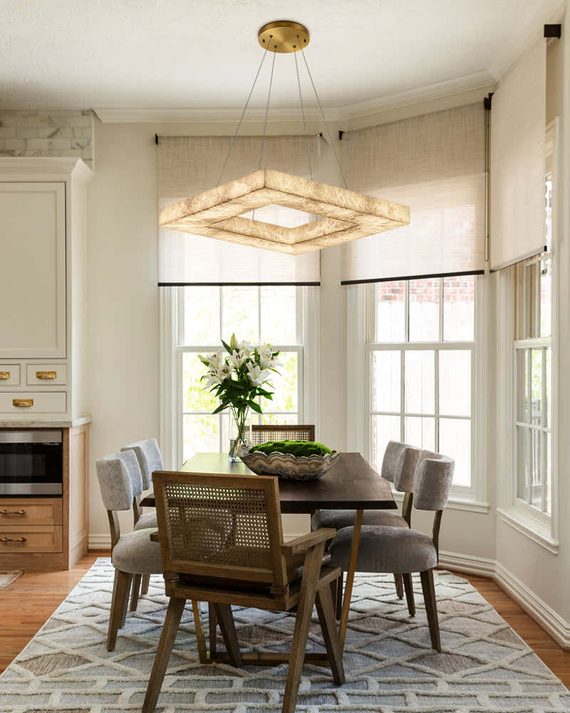 Square/Rectangle Large Alabaster Chandelier, 20" 24" 32" 40" 58" 60" 71" 79" Dia