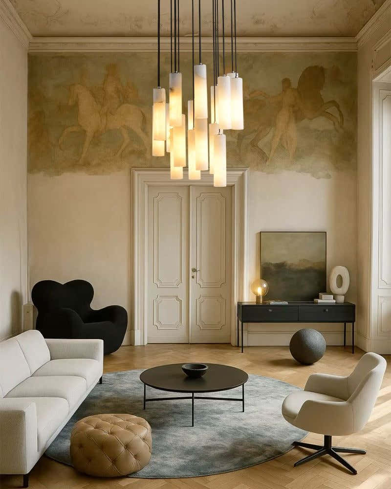 Elegant Lighting Linear Nature Stone 2" Wide Alabaster Chandelier