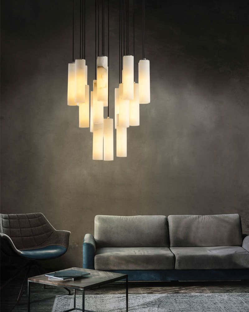 Elegant Lighting Linear Nature Stone 2" Wide Alabaster Chandelier