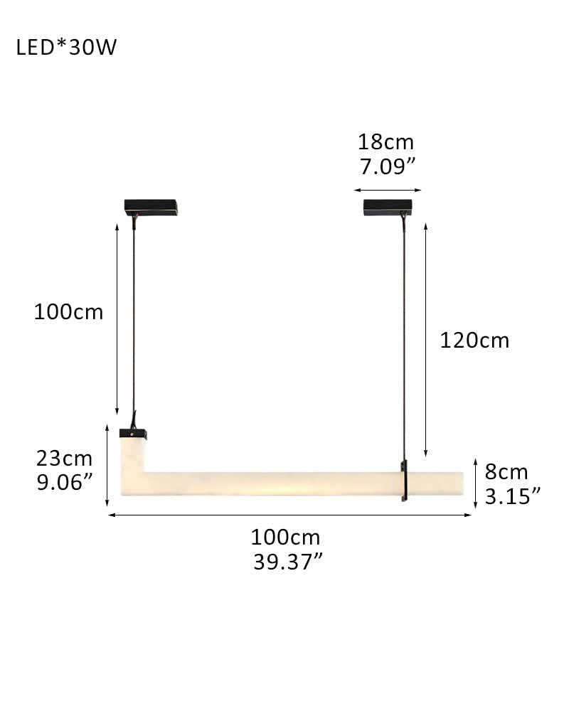 Up & Down Lighting Linear Brown Leather Alabaster Linear Pendant Lights Long 39“ 47”