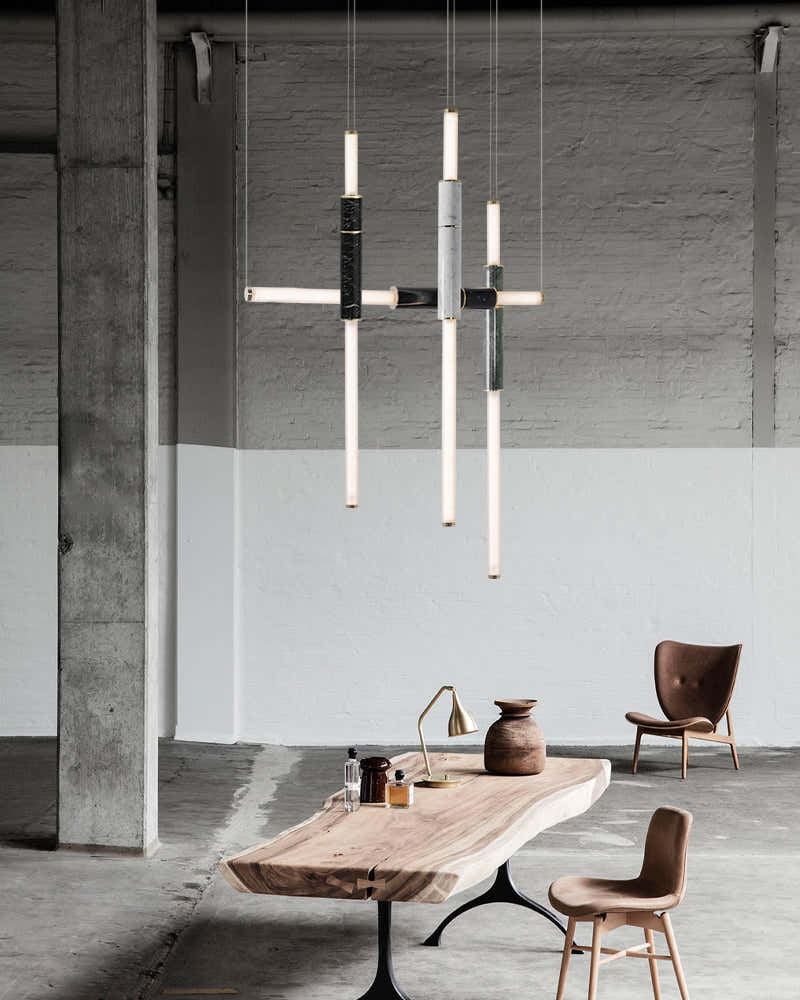Linear Pipe Alabaster & Acrylic Pendant Light for dining room | vertically & horizontally