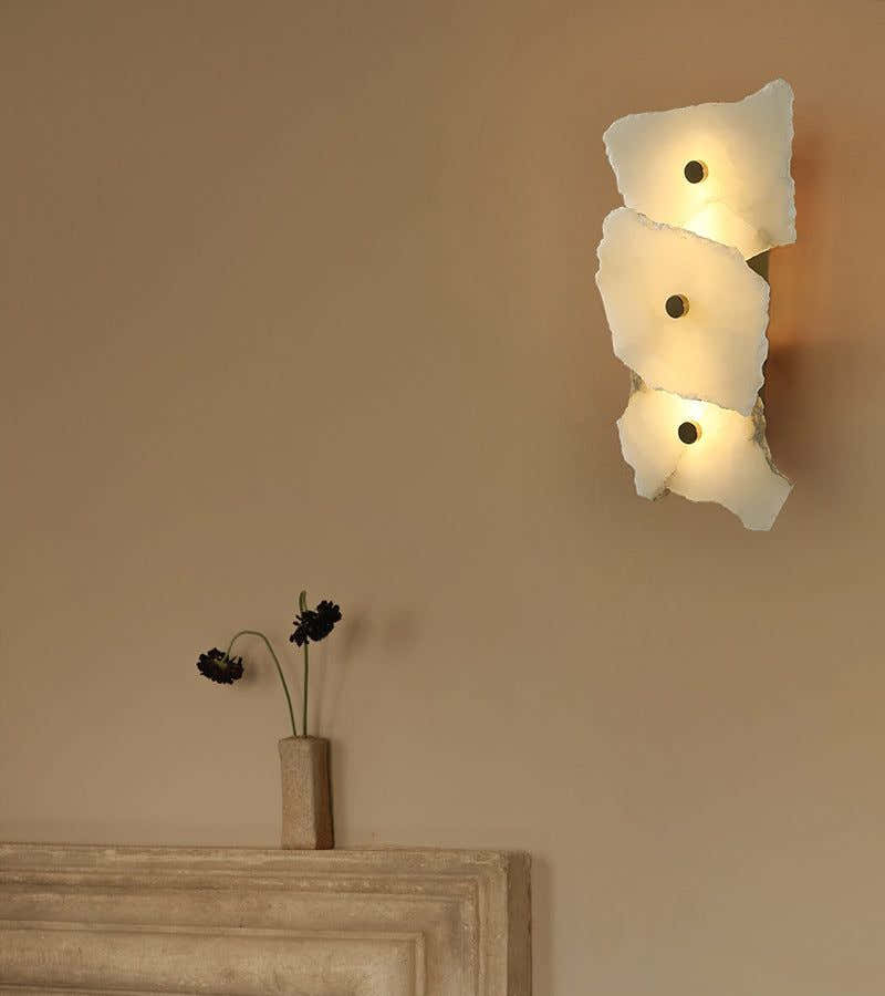 Art Decor Multiple Irregularity Shape LED Brass wall sconces White Alabaster Shade