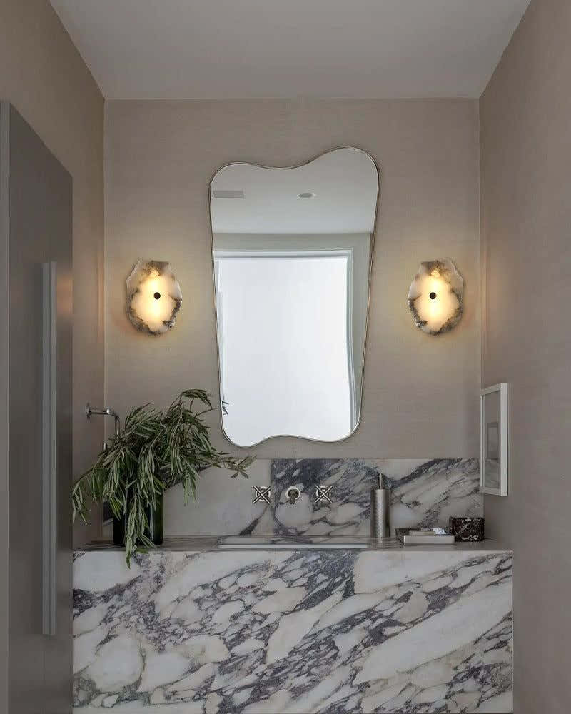 Art Decor Multiple Irregularity Shape LED Brass wall sconces White Alabaster Shade