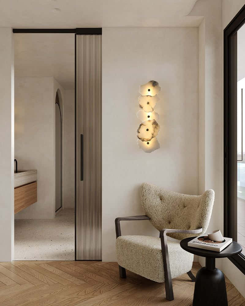 Art Decor Multiple Irregularity Shape LED Brass wall sconces White Alabaster Shade