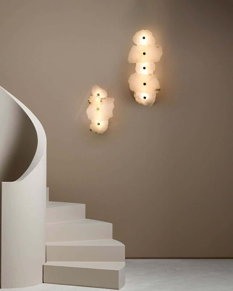 Art Decor Multiple Irregularity Shape LED Brass wall sconces White Alabaster Shade