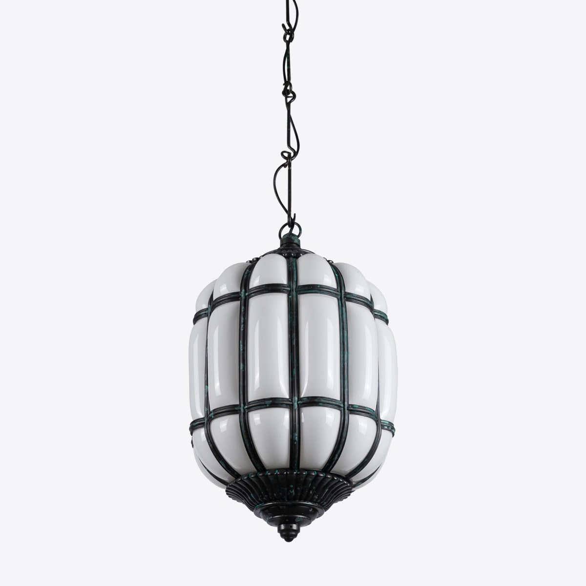 Battersea Opaline and Brass Hanging Lantern