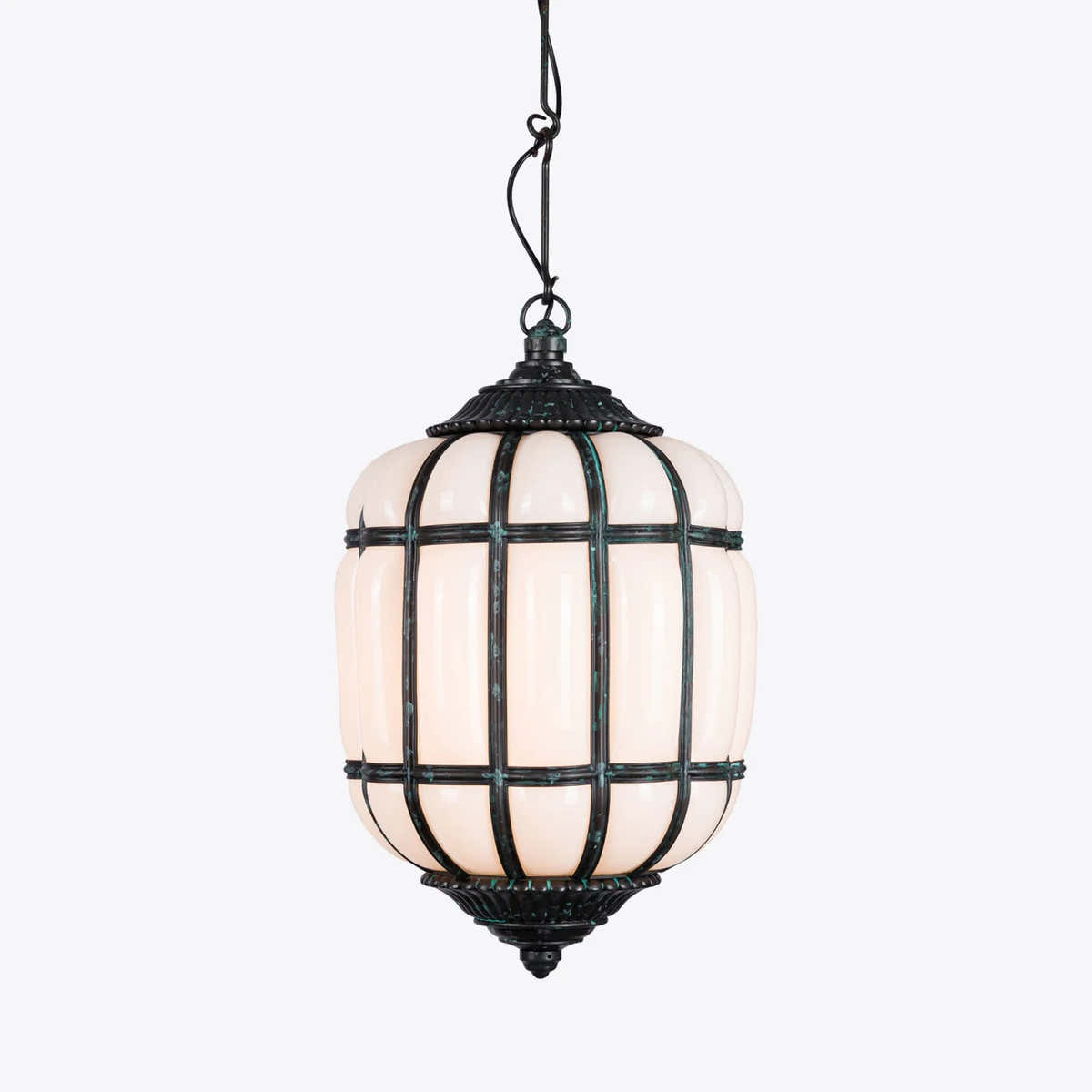 Battersea Opaline and Brass Hanging Lantern