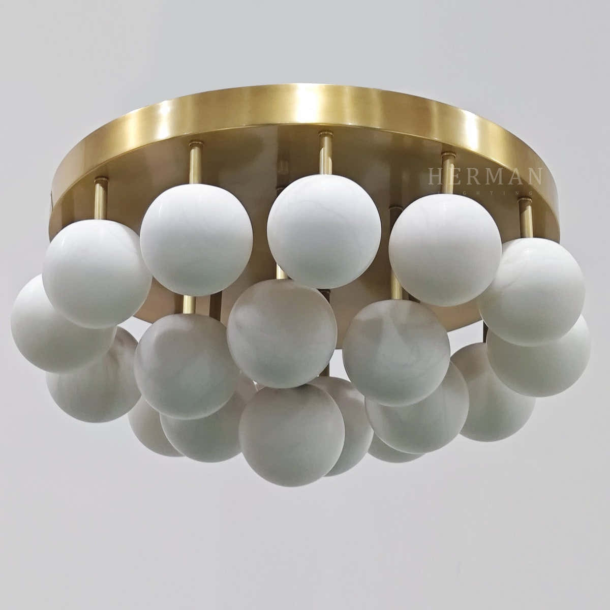 Alabaster Semi Flush Mount with Etched Opal Marble Shades