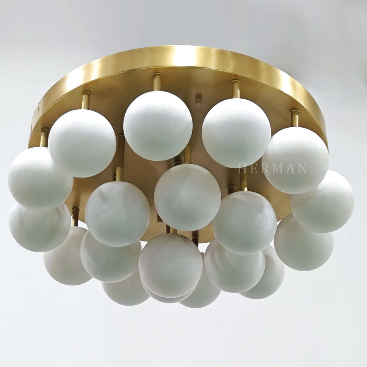 Alabaster Semi Flush Mount with Etched Opal Marble Shades