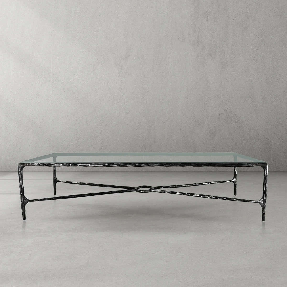 Hand-Forged Metal Rectangle Glass Coffee Table
