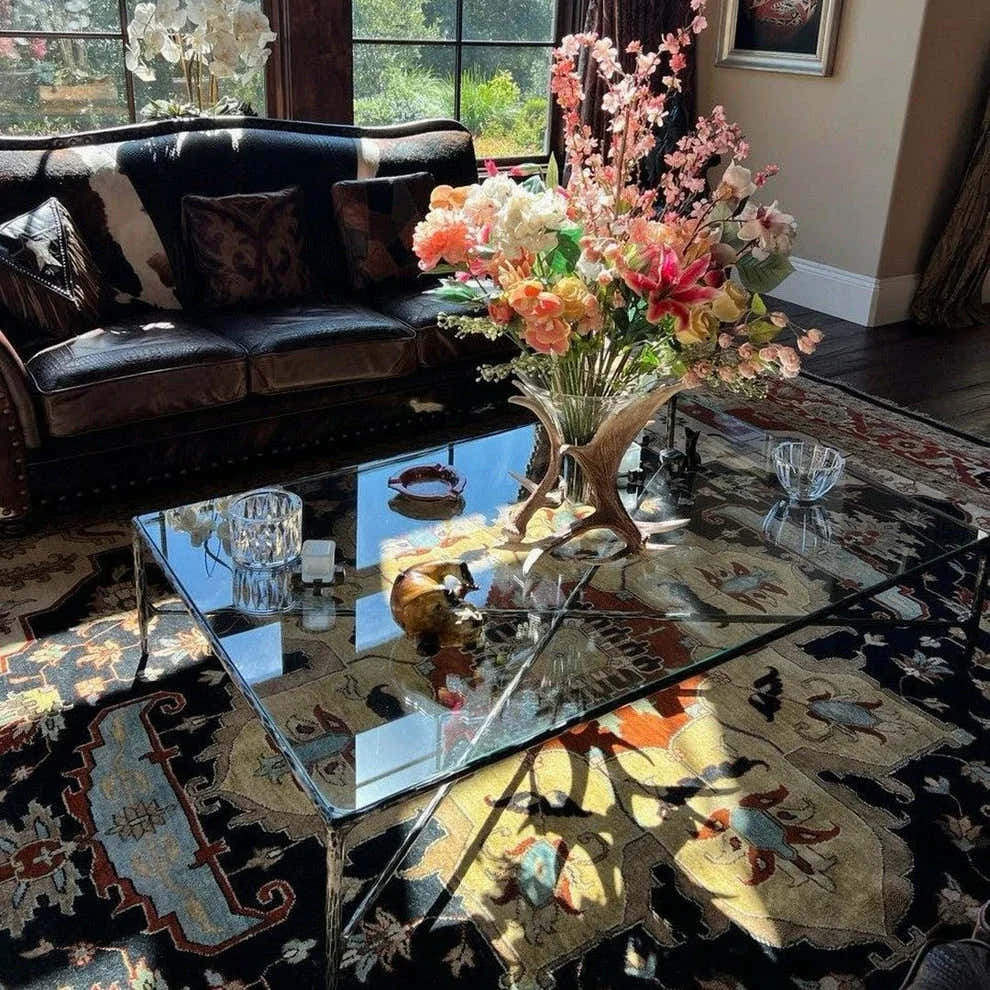 Hand-Forged Metal Rectangle Glass Coffee Table