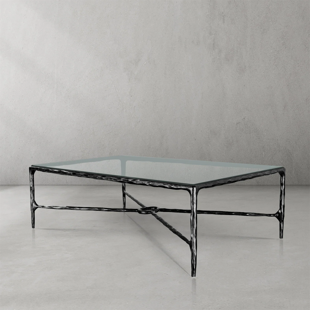 Hand-Forged Metal Rectangle Glass Coffee Table