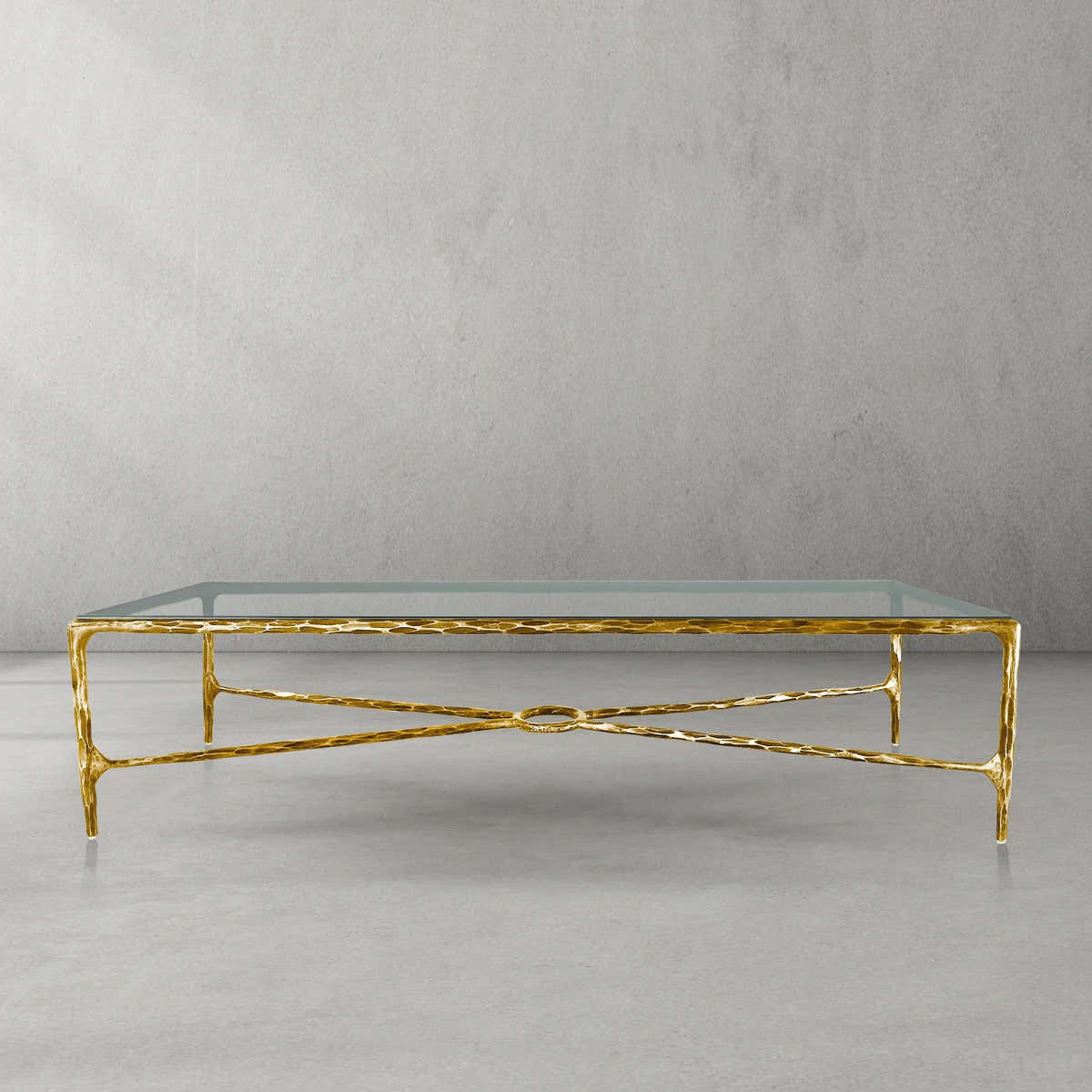 Hand-Forged Metal Rectangle Glass Coffee Table