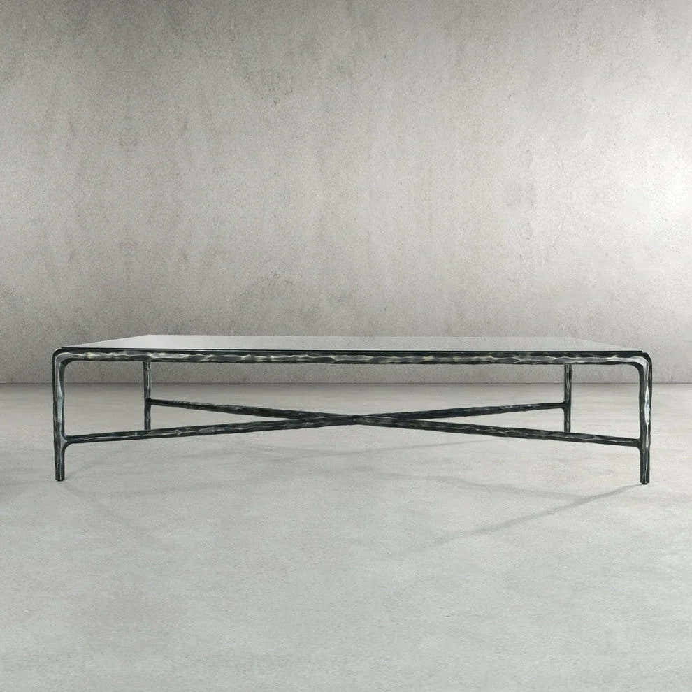 Hand-Forged Metal Rectangle Glass Coffee Table