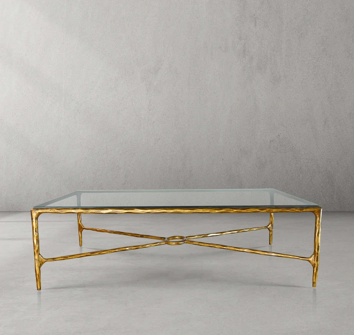 Hand-Forged Metal Rectangle Glass Coffee Table