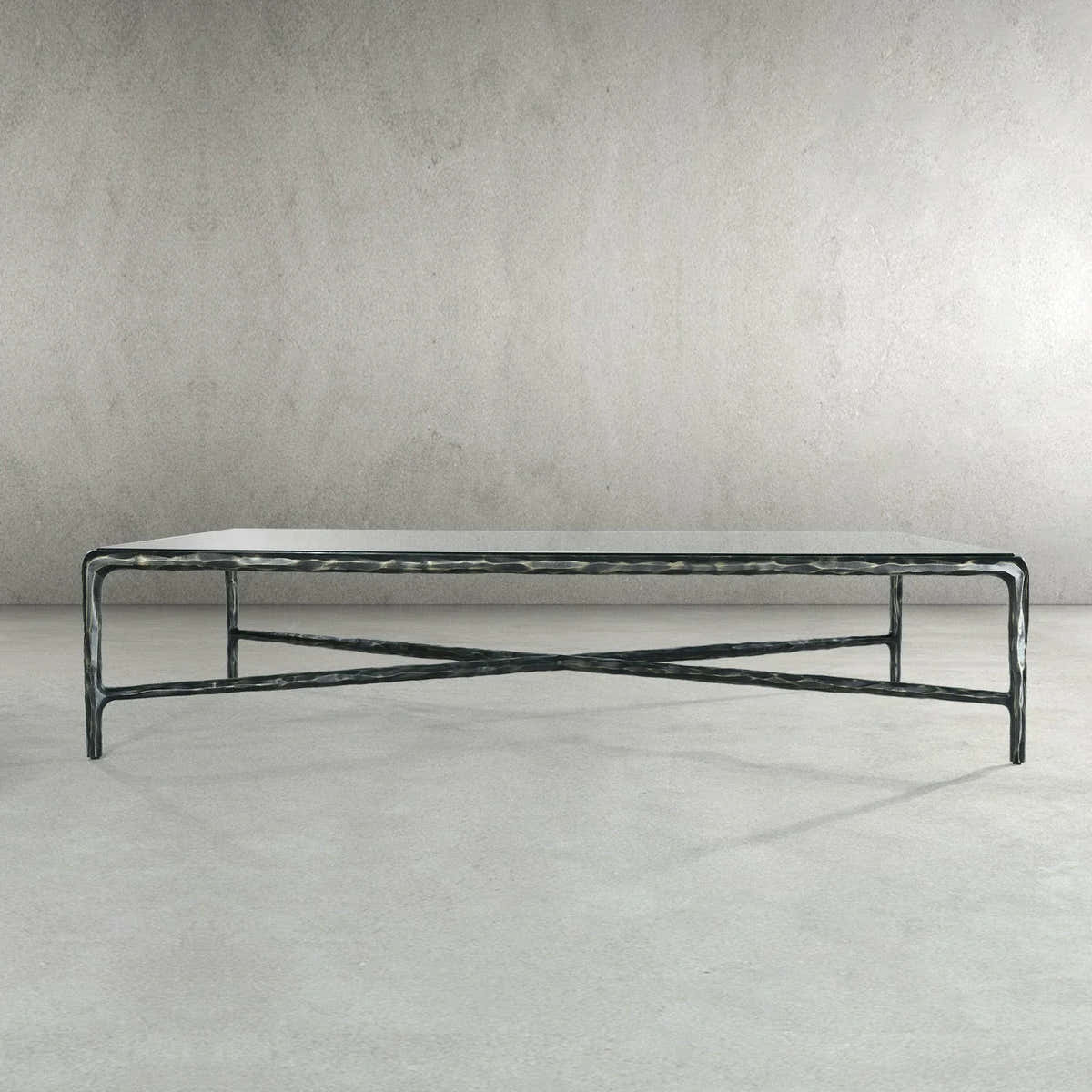 Hand-Forged Metal Rectangle Glass Coffee Table