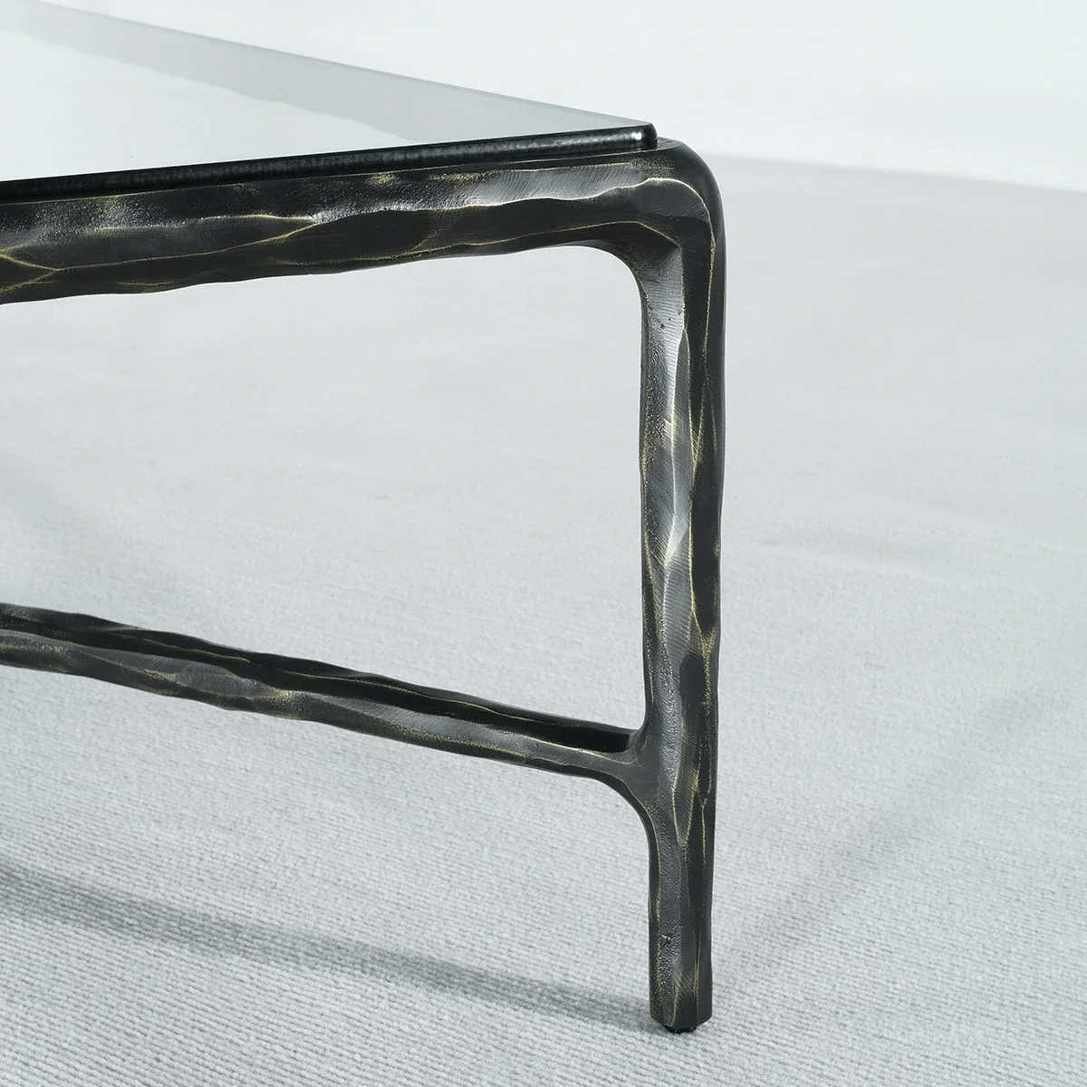 Hand-Forged Metal Rectangle Glass Coffee Table