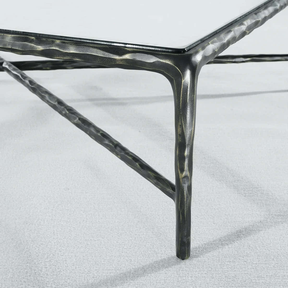 Hand-Forged Metal Rectangle Glass Coffee Table