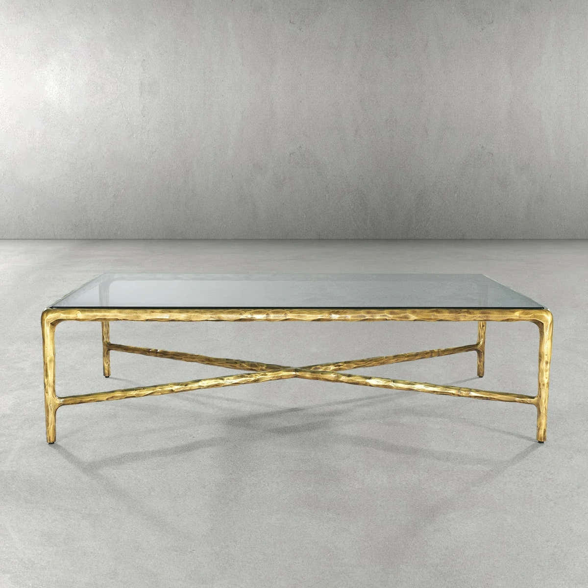 Hand-Forged Metal Rectangle Glass Coffee Table