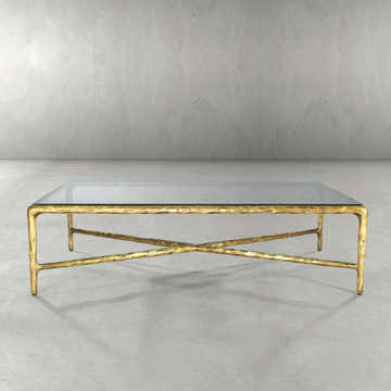 Hand-Forged Metal Rectangle Glass Coffee Table