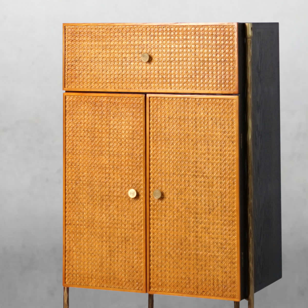 Hand-Forged Metal Metal Frame Rattan Side Cabinet