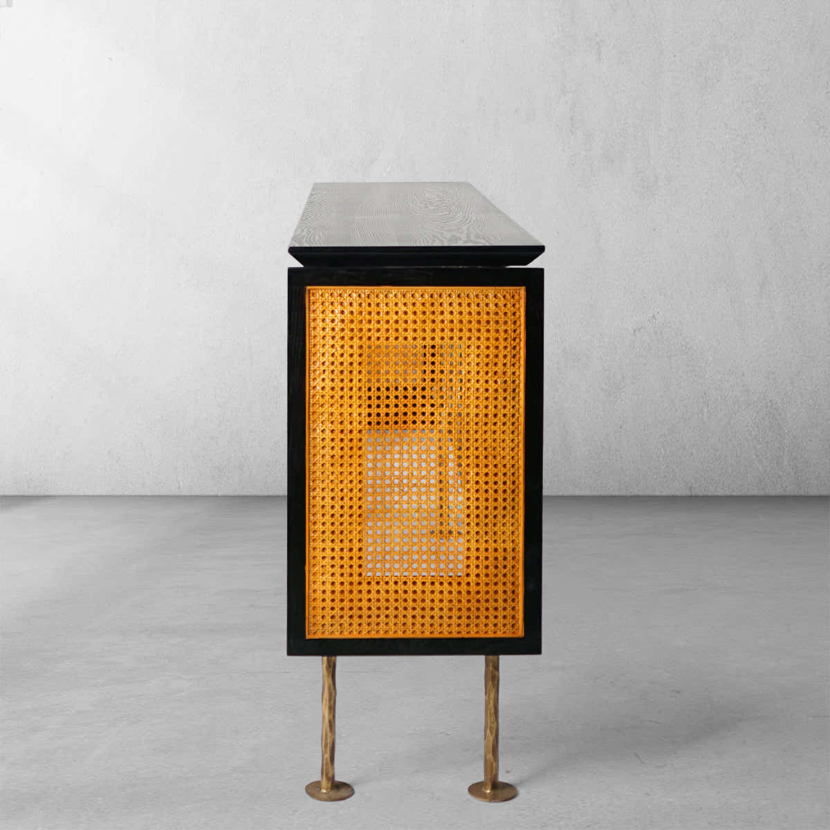 Hand-Forged Metal Metal Frame Rattan Console Table