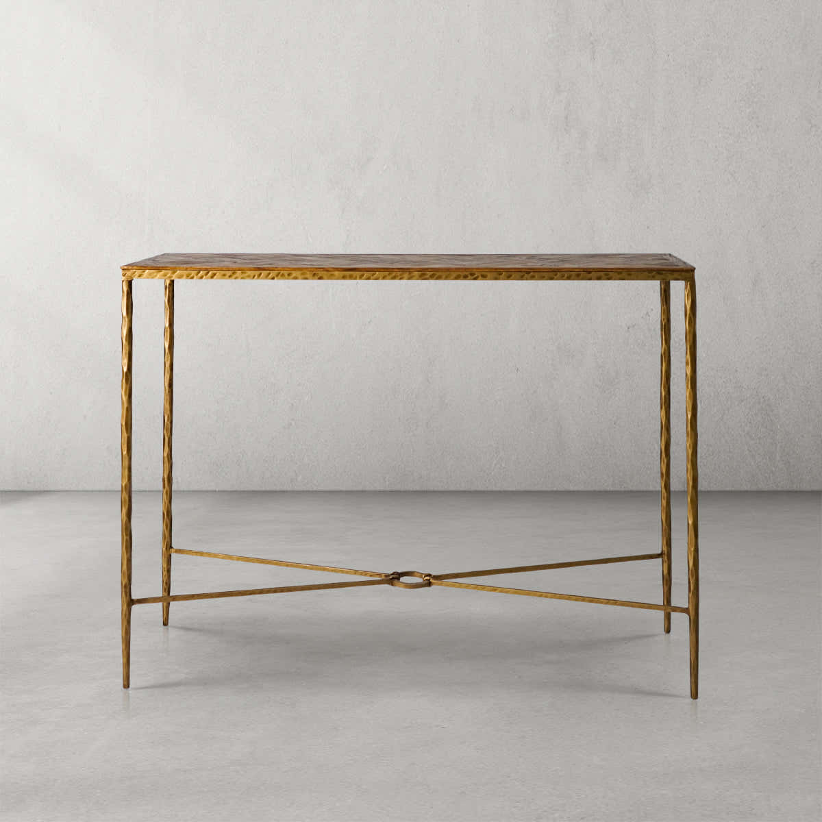 Hand-Forged Metal Metal Frame Elm Wood Console Table