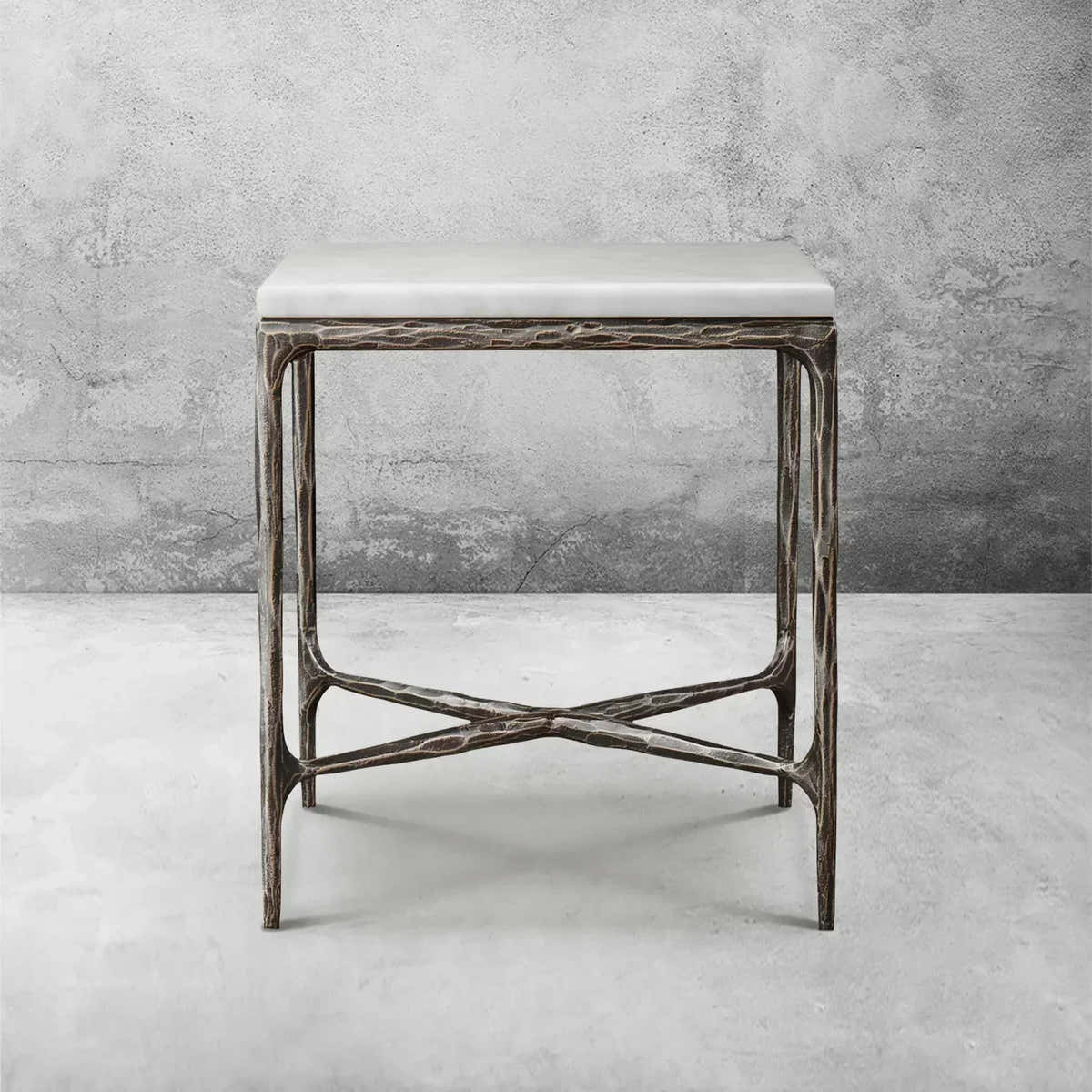 Hand-Forged Metal Marble Square Side Table 18" 22"