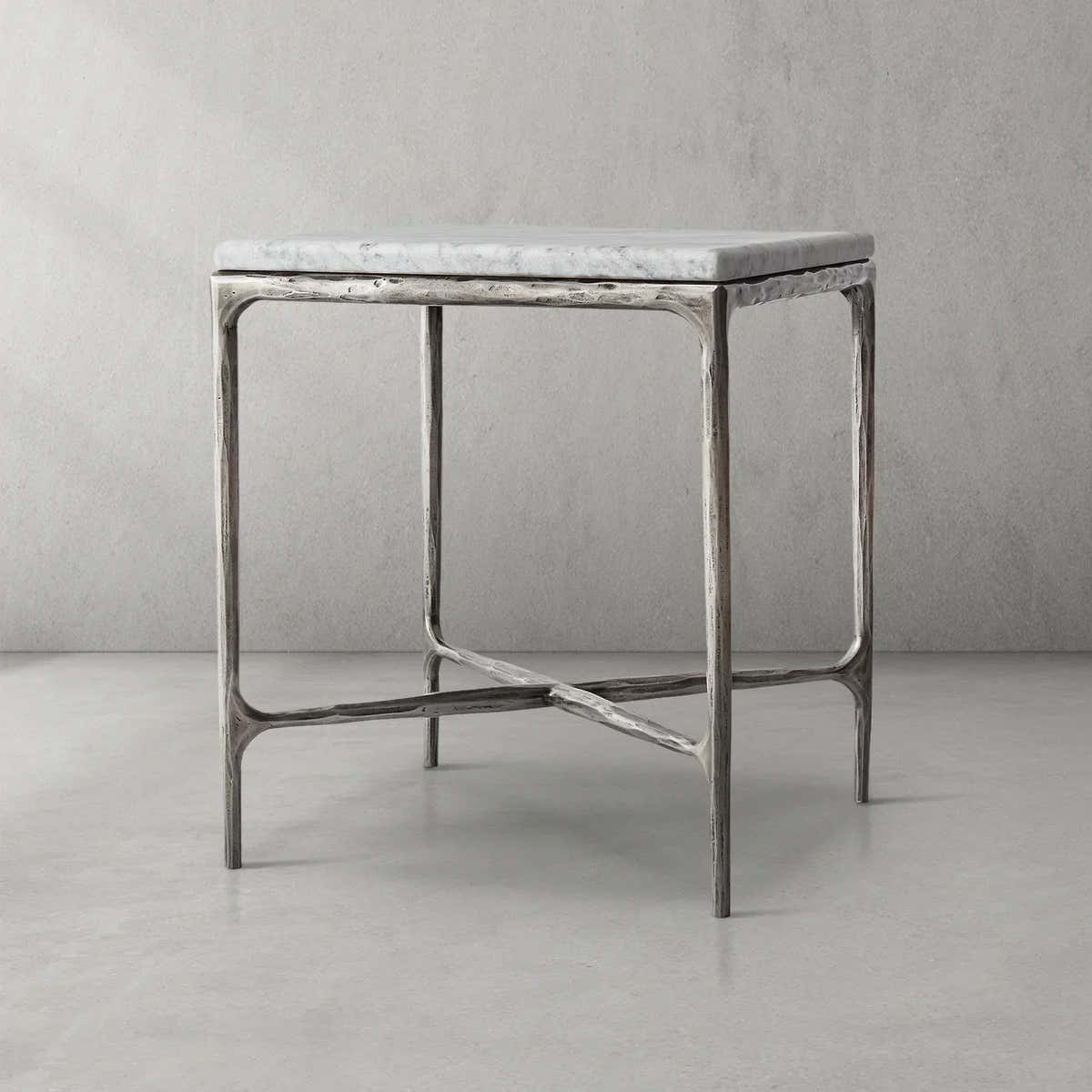 Hand-Forged Metal Marble Square Side Table 18" 22"