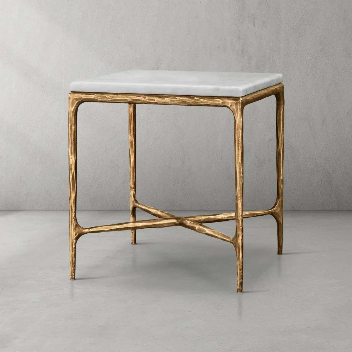 Hand-Forged Metal Marble Square Side Table 18" 22"