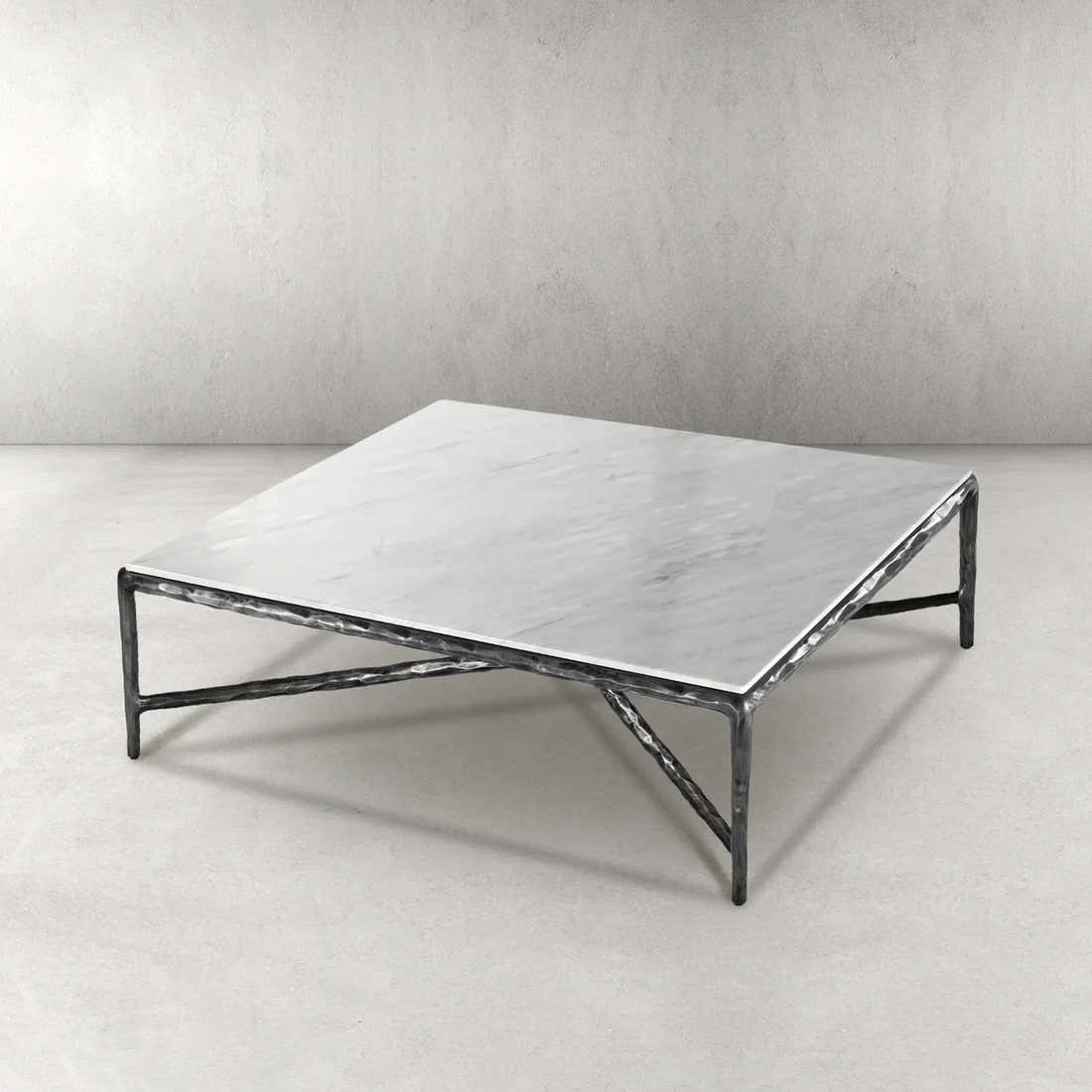 Hand-Forged Metal Marble Square Coffee Table 36" 48" 60"