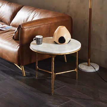 Hand-Forged Metal Marble Round Side Table 3 Leg 24"D