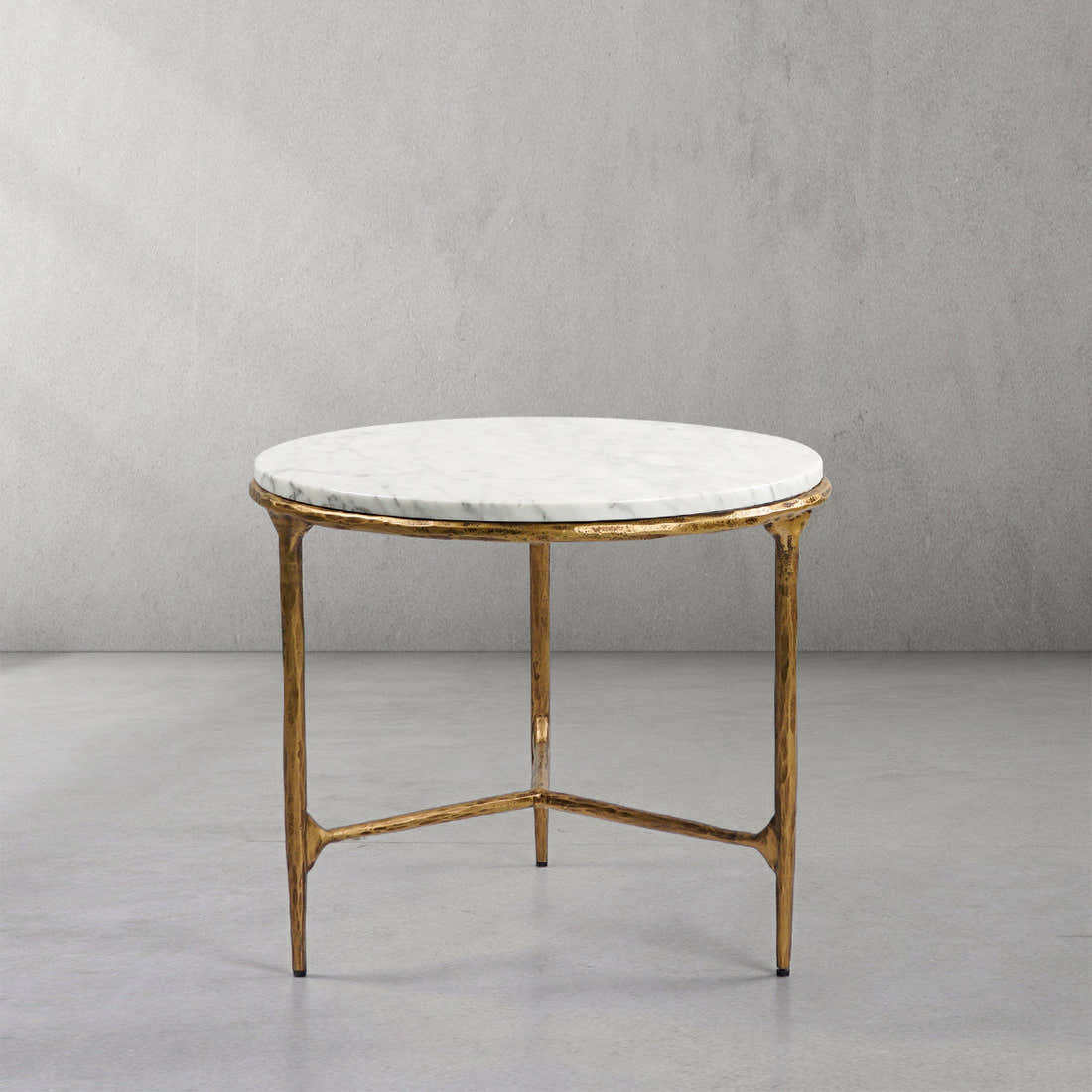 Hand-Forged Metal Marble Round Side Table 3 Leg 24"D