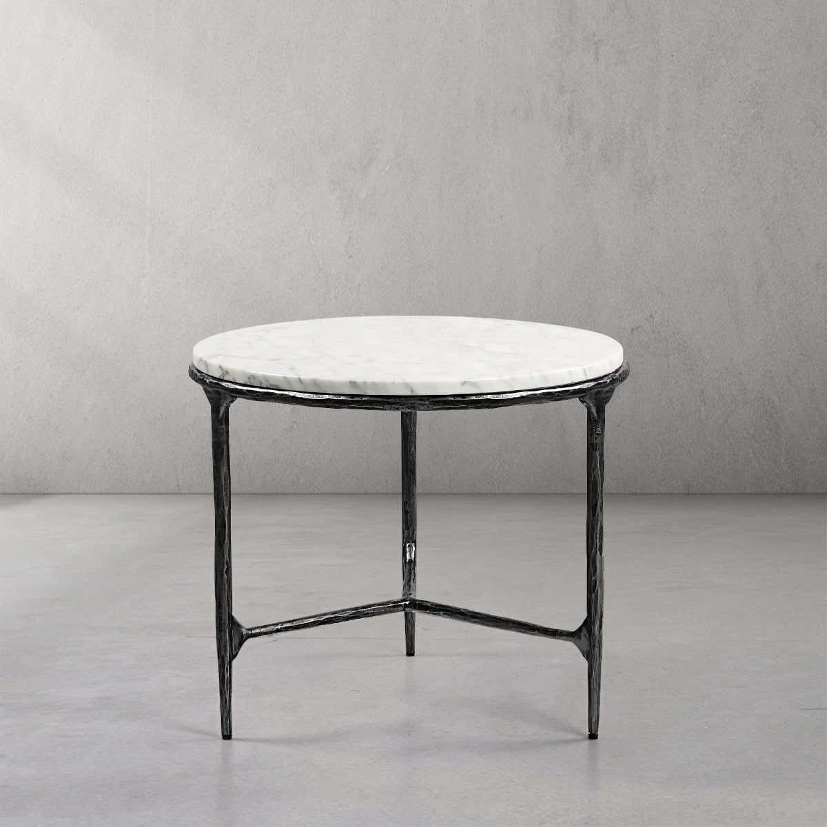 Hand-Forged Metal Marble Round Side Table 3 Leg 24"D