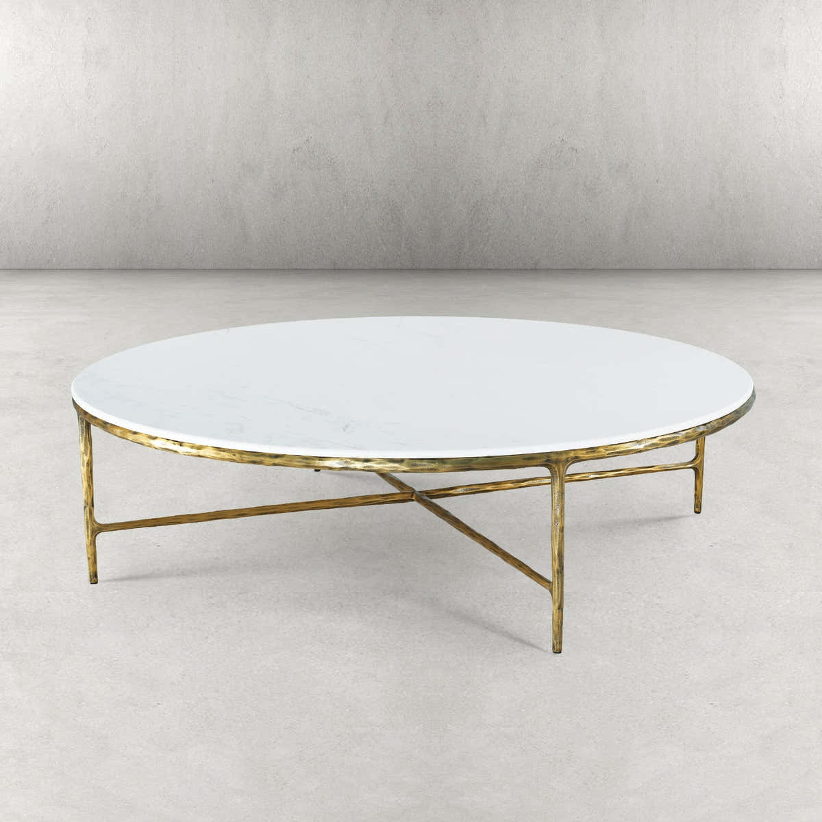 Hand-Forged Metal Marble Round Coffee Table 36" 55"