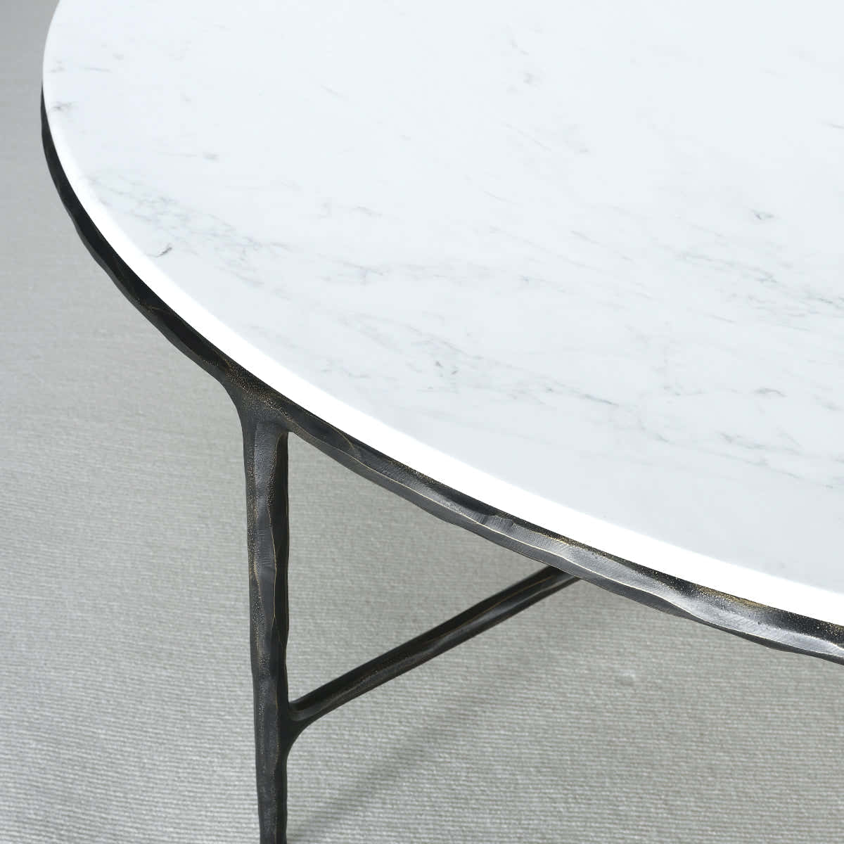 Hand-Forged Metal Marble Round Coffee Table 36" 55"