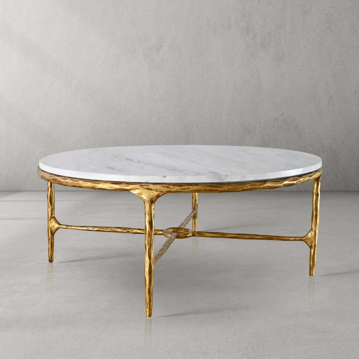 Hand-Forged Metal Marble Round Coffee Table 36" 55"