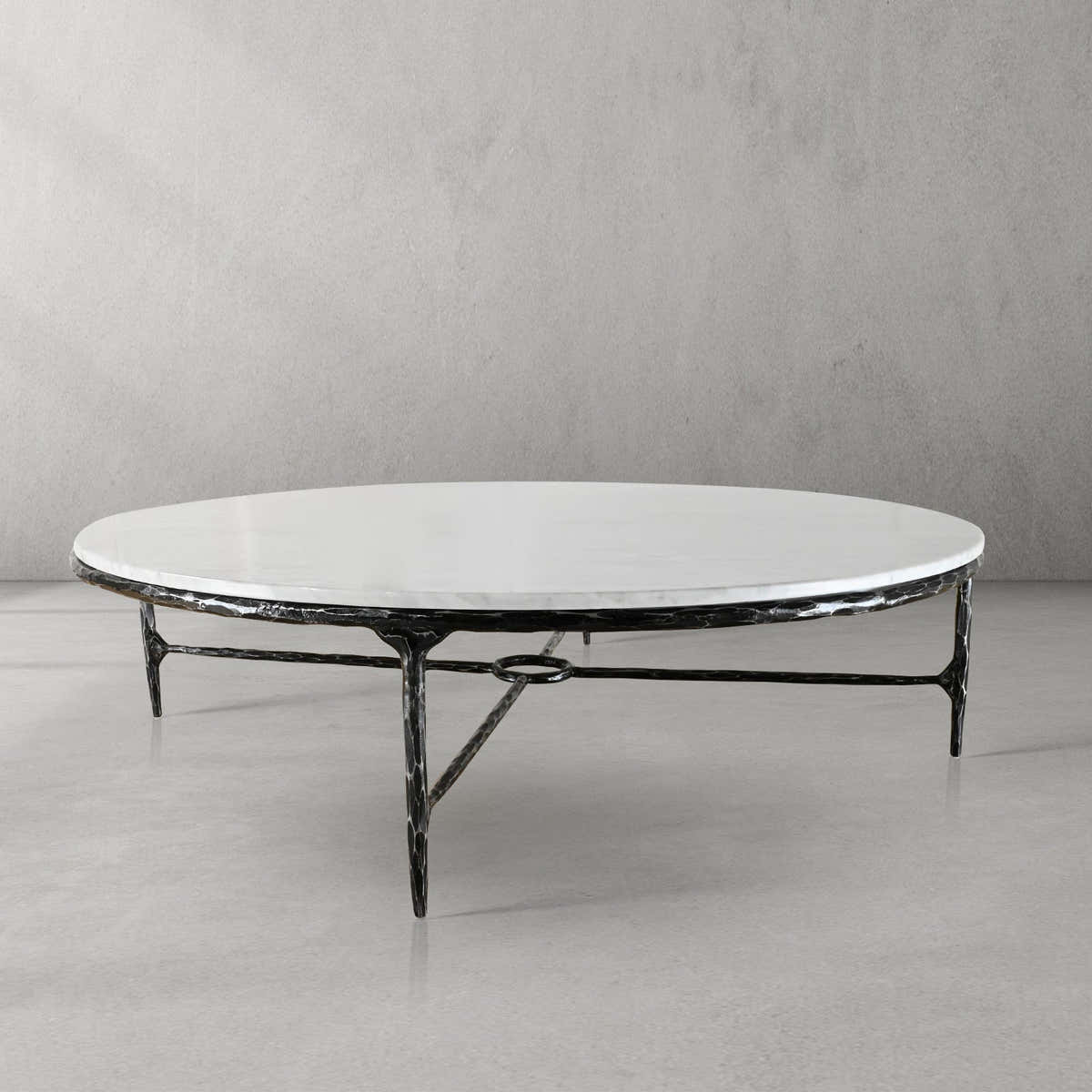 Hand-Forged Metal Marble Round Coffee Table 36" 55"
