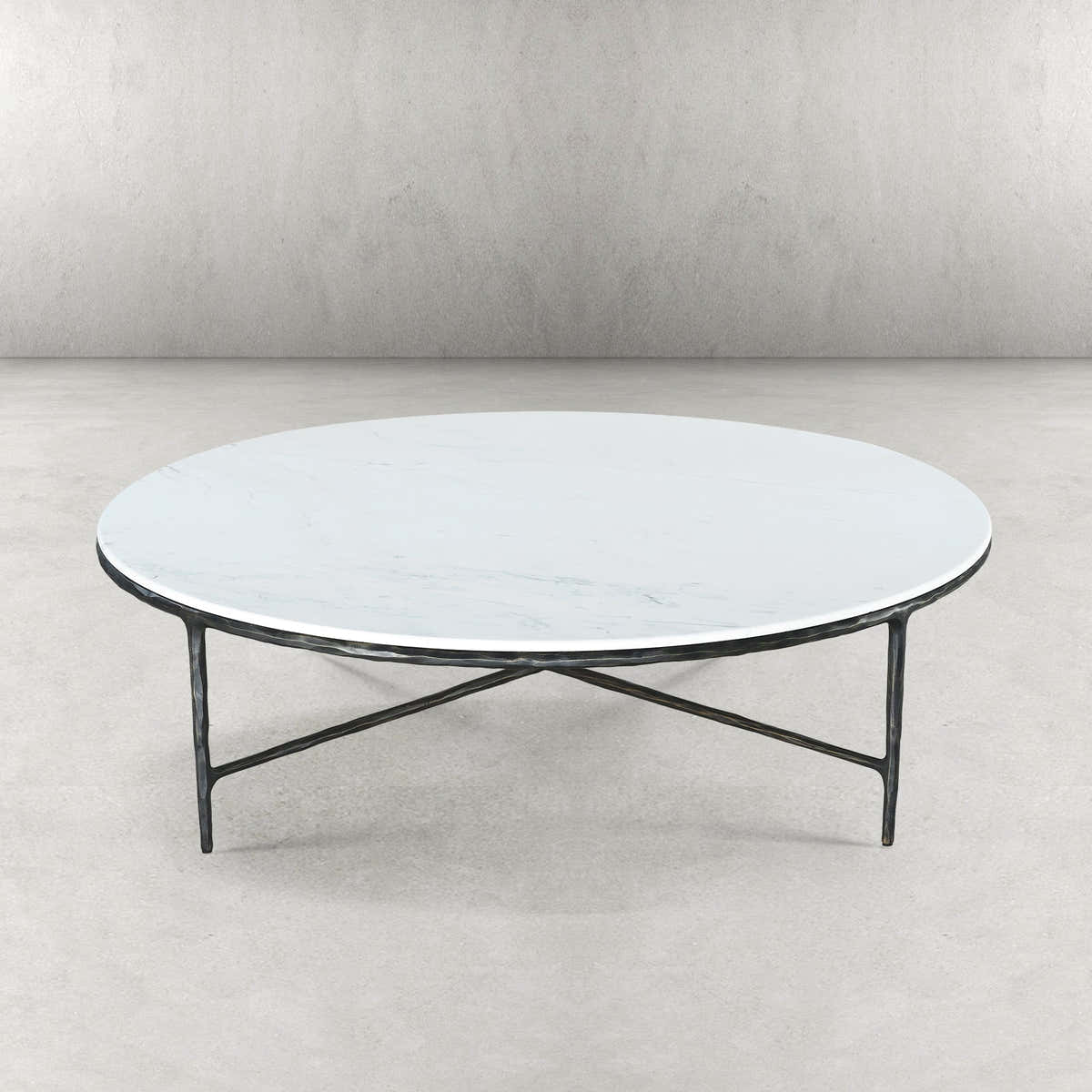 Hand-Forged Metal Marble Round Coffee Table 36" 55"