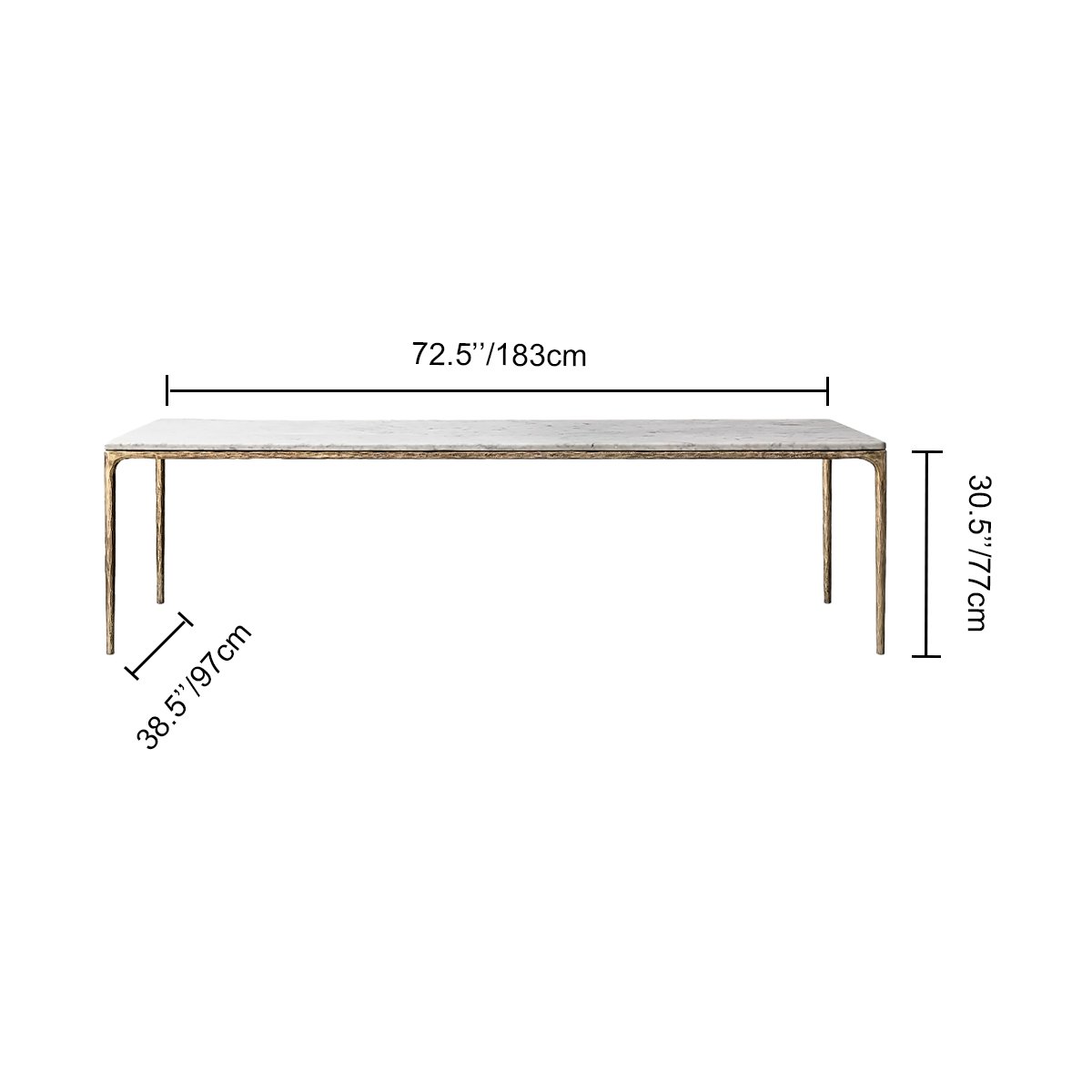 Hand-Forged Metal Marble Rectangular Dining Table