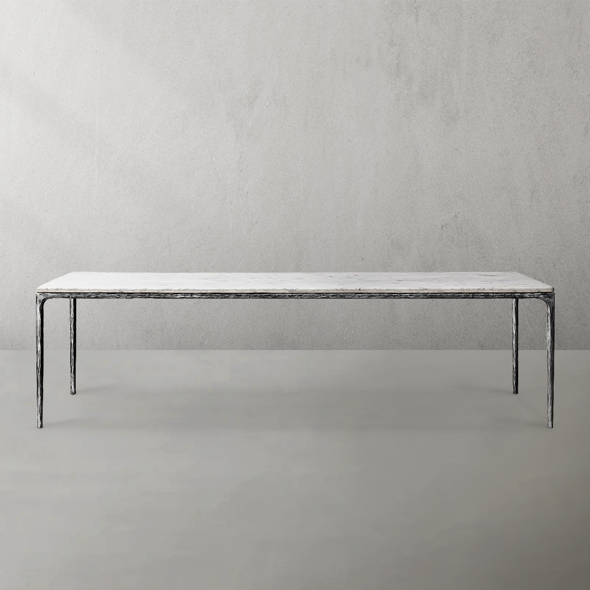 Hand-Forged Metal Marble Rectangular Dining Table