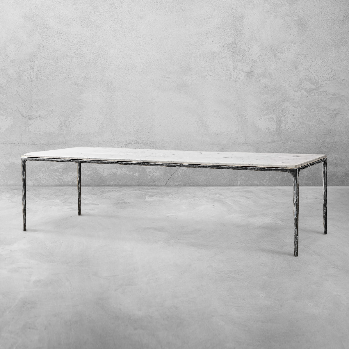 Hand-Forged Metal Marble Rectangular Dining Table